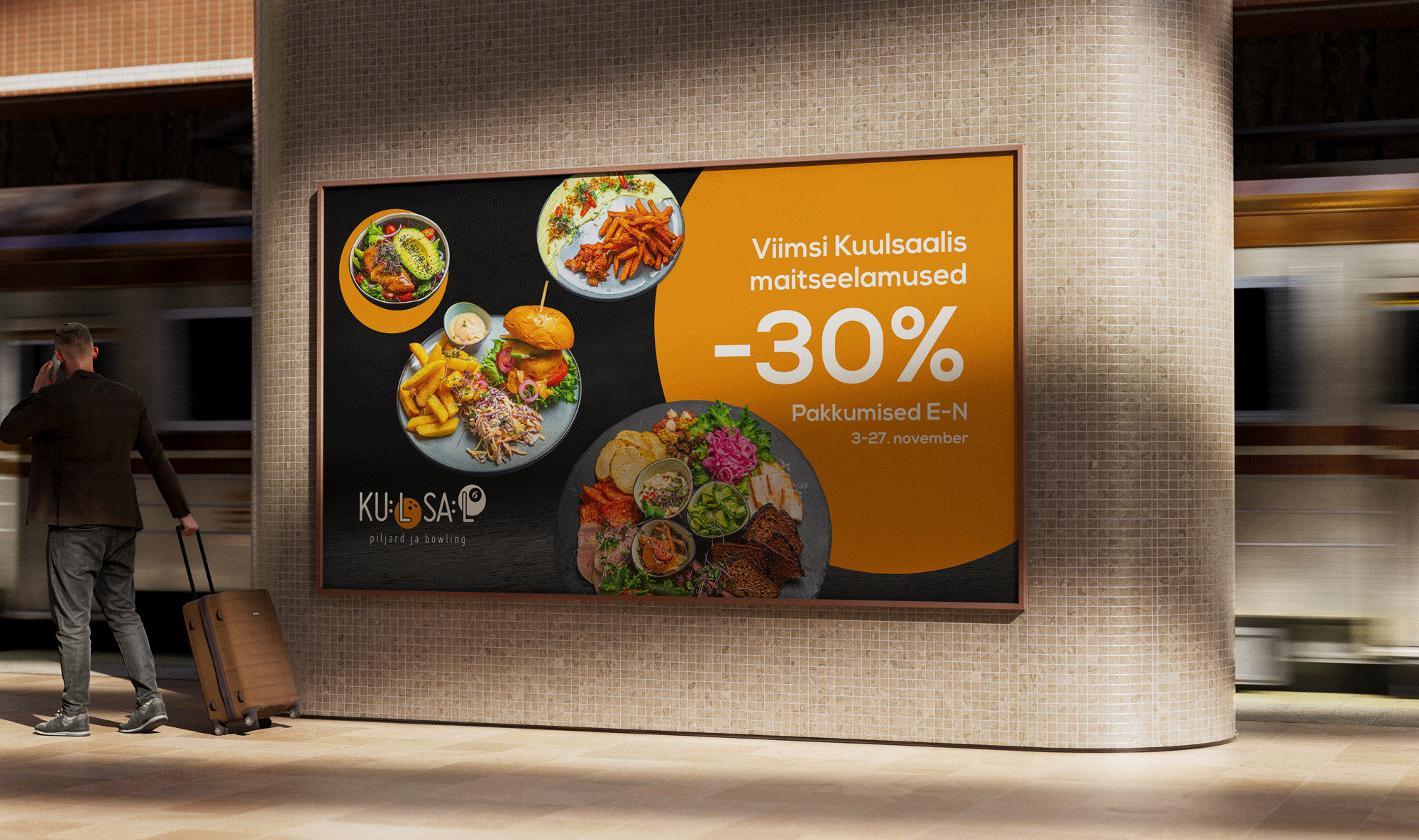 kuulsaal food campaign LED display by food category animated mock-up