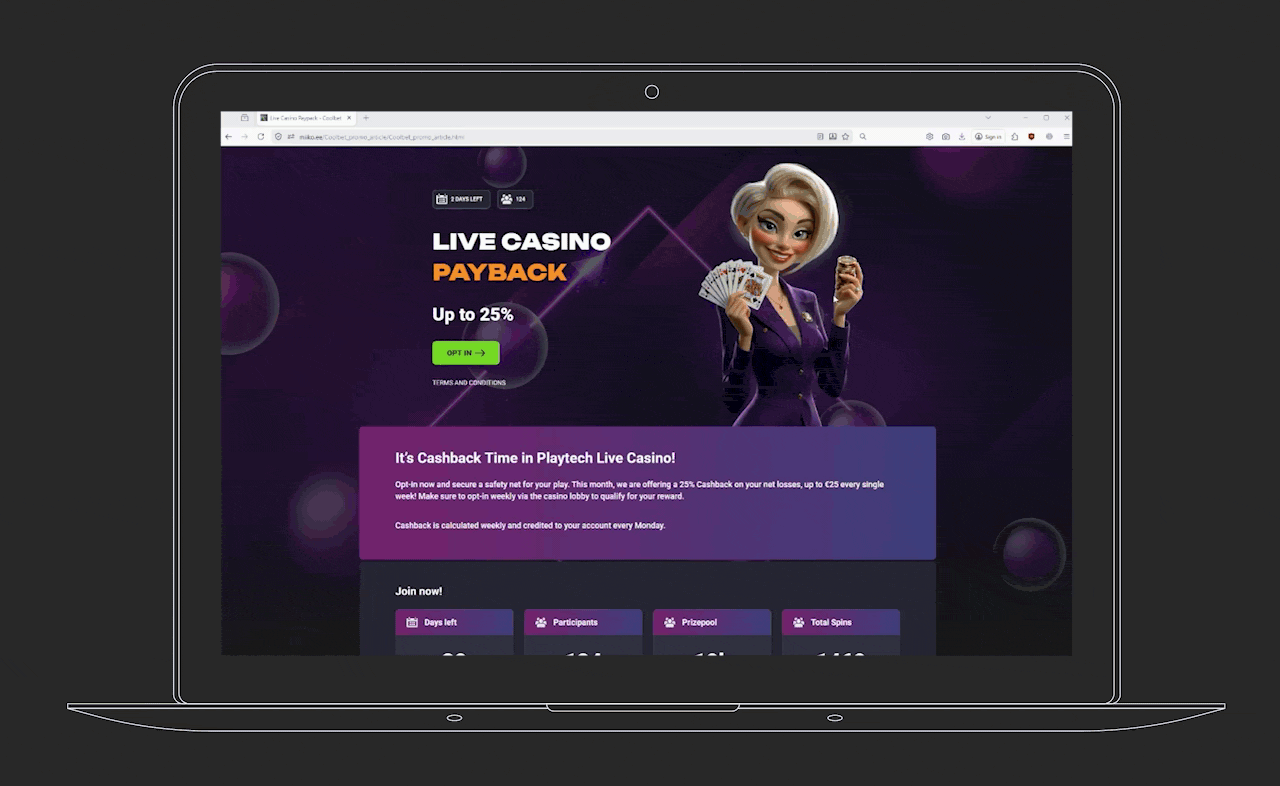 coolbet campaign page animated overview in mock-up